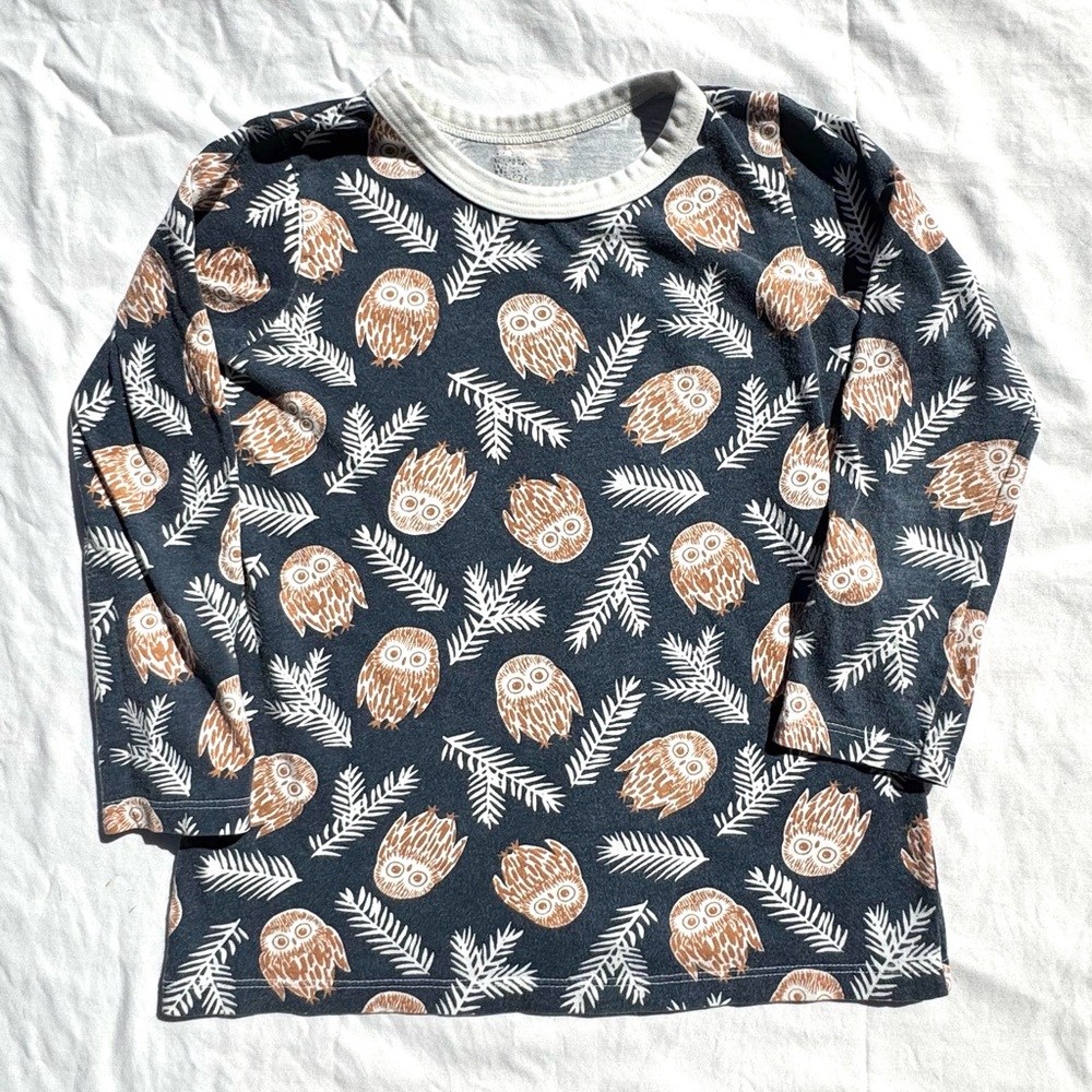 Winter Water Factory Long-Sleeve Navy Owl Print Tee size 10